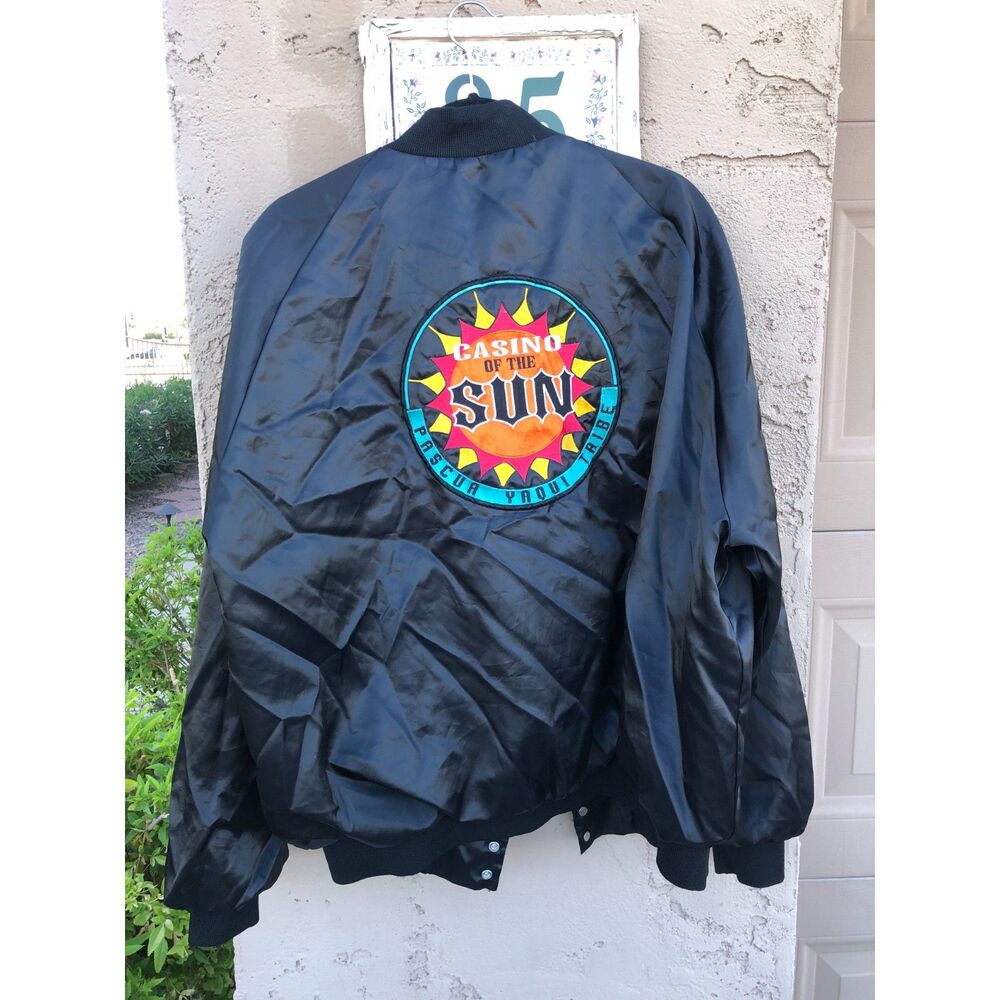 Vintage 90s Dunbrooke Casino of the Sun Satin Bomber Jacket 3XL Pascua Yaqui USA